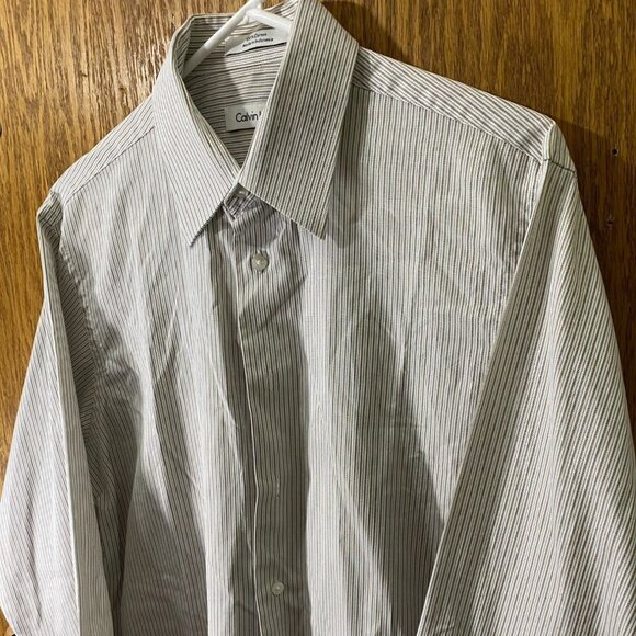 Calvin Klein Mens Dress Shirt Large 15 Neck Striped Button Up Long Sleeve Casual - Picture 3 of 4